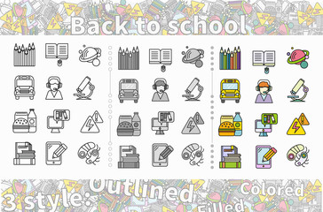Set of Icon Back to School Flat Style