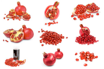 Set of pomegranates isolated on a white cutout.