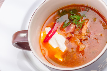 Traditional Ukrainian Russian vegetable soup, borsch