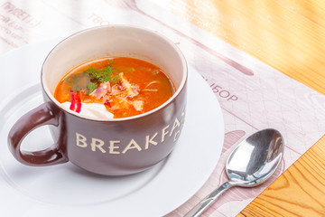 Traditional Ukrainian Russian vegetable soup, borsch