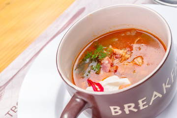 Traditional Ukrainian Russian vegetable soup, borsch