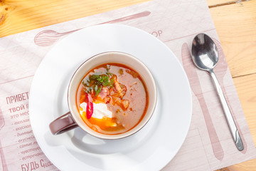 Traditional Ukrainian Russian vegetable soup, borsch
