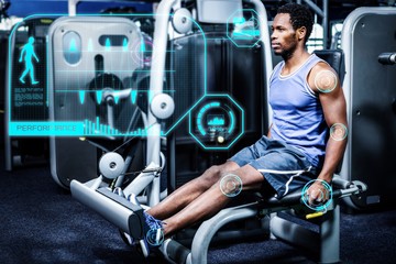 Composite image of man working out in gym