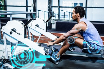 Composite image of man working out in gym