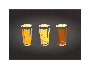 Vector image of a chalkboard sign, with chalk drawings of beer glasses