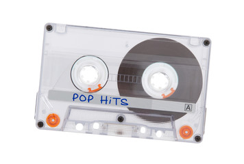 Vintage audio cassette tape, isolated on white background