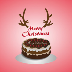 Concept of Christmas celebration, Reindeer horn with brownie cake with Merry Christmas message text.