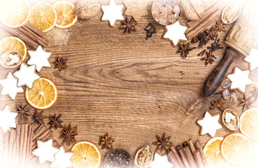 Christmas cookies, spices and baking. Holidays food