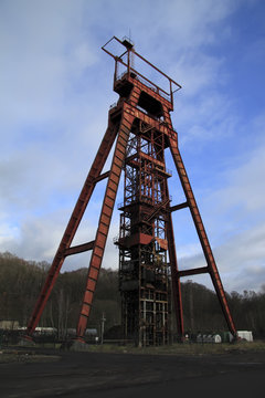 red abandoned headframe Sainte Fontaine Moselle