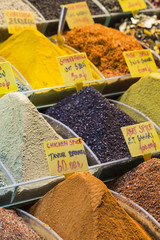 Colorful spices at spice bazaar in Istanbul, Turkey