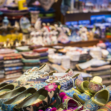 Eastern bazaar - handmade shoes. Image of selling point at Istan