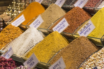 Colorful spices at spice bazaar in Istanbul, Turkey