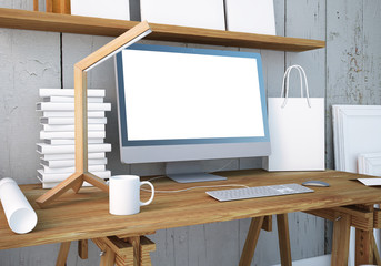 mockup work desk with a PC. 3d