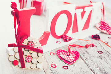 Valentines day background with wooden heart