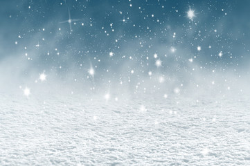 Winter christmas background with shiny snow and blizzard - obrazy, fototapety, plakaty