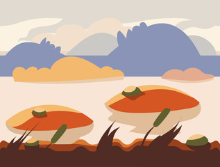 Seamless cartoon nature landscape, unending background with soil, trees, mountains and cloudy sky layers vector