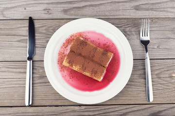 Dessert on ald wood background. Concept and idea