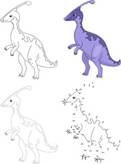 Cartoon Parazaurolof . Vector illustration. Dot to dot game for