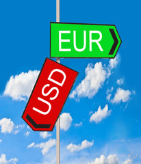 EUR USD symbol icon up down currency forex sign on sky background