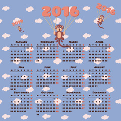 Calendar 2016 with monkey