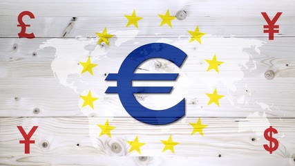 EU euro and, flag with other currencies on world map - Powered by Adobe
