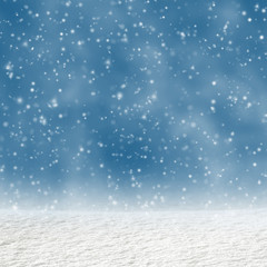 Winter christmas background with shiny snow and blizzard