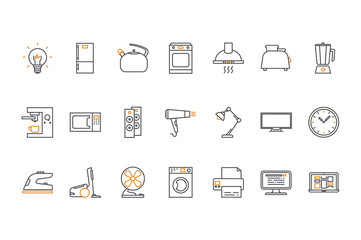 Line icons set. Household appliances. Stock vector.