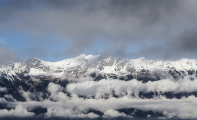 Snow covered mountain summits are pictured in Innsbruck, western Austria on December 17th, 2016.