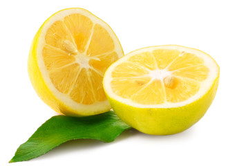 Two halves of lemon isolated on white