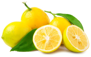 three half lemons and whole on a white background