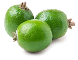 Three Feijoa on a white background