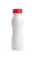 blank yogurt drink bottle with red cap isolated on white