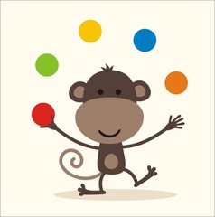 cute little monkey juggling colored balls