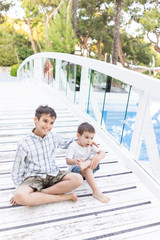 Happy children spending holiday vacation in beautiful resort
