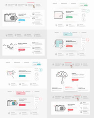 Website template elements collection:
Set of four  templates for personal or company business portfolio with concept icons. 