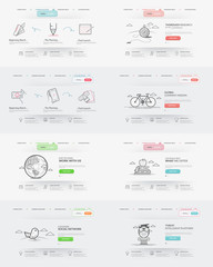Website template elements collection:
Set of four  templates for personal or company business portfolio with concept icons. 