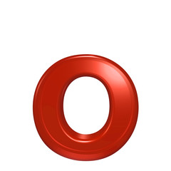One lower case letter from red glass alphabet set, isolated on white. Computer generated 3D photo rendering.