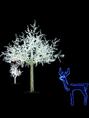 Christmas scene with illuminated tree outdoor