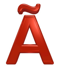 One letter from red glass alphabet set, isolated on white. Computer generated 3D photo rendering.