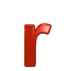 One lower case letter from red glass alphabet set, isolated on white. Computer generated 3D photo rendering.