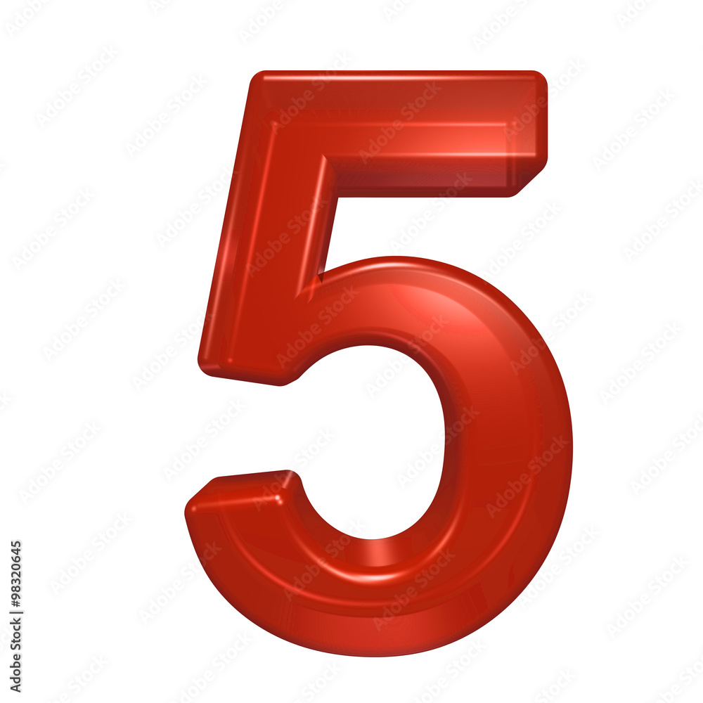 Fototapete one digit from red glass alphabet set, isolated on white. computer generated 3d photo rendering.