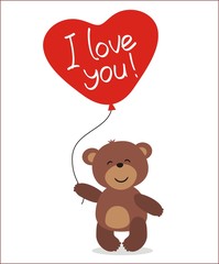 i love you, cute little bear with balloon, valentines day card