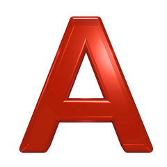 One letter from red glass alphabet set, isolated on white. Computer generated 3D photo rendering.