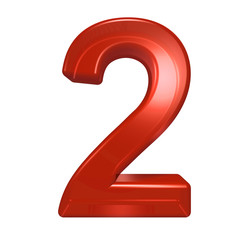 One digit from red glass alphabet set, isolated on white. Computer generated 3D photo rendering.