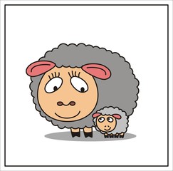 mother and child, cartoon mama sheep and little lamb