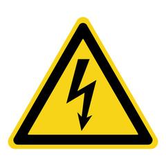 High Voltage Sign. Danger symbol. Black arrow isolated in yellow triangle on white background. Warning icon. Vector illustration  - 98322818