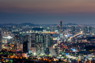 Fototapeta premium Seoul City skyline at night, South Korea.