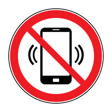 No cell phone sign. Mobile phone ringer volume mute sign. No smartphone allowed icon. No Calling label on white background. No Phone emblem great for any use. Stock Vector Illustration