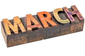 March month in wood type