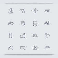 Travel, tourism, trip, recreation, vacation thin line icons, vector illustration